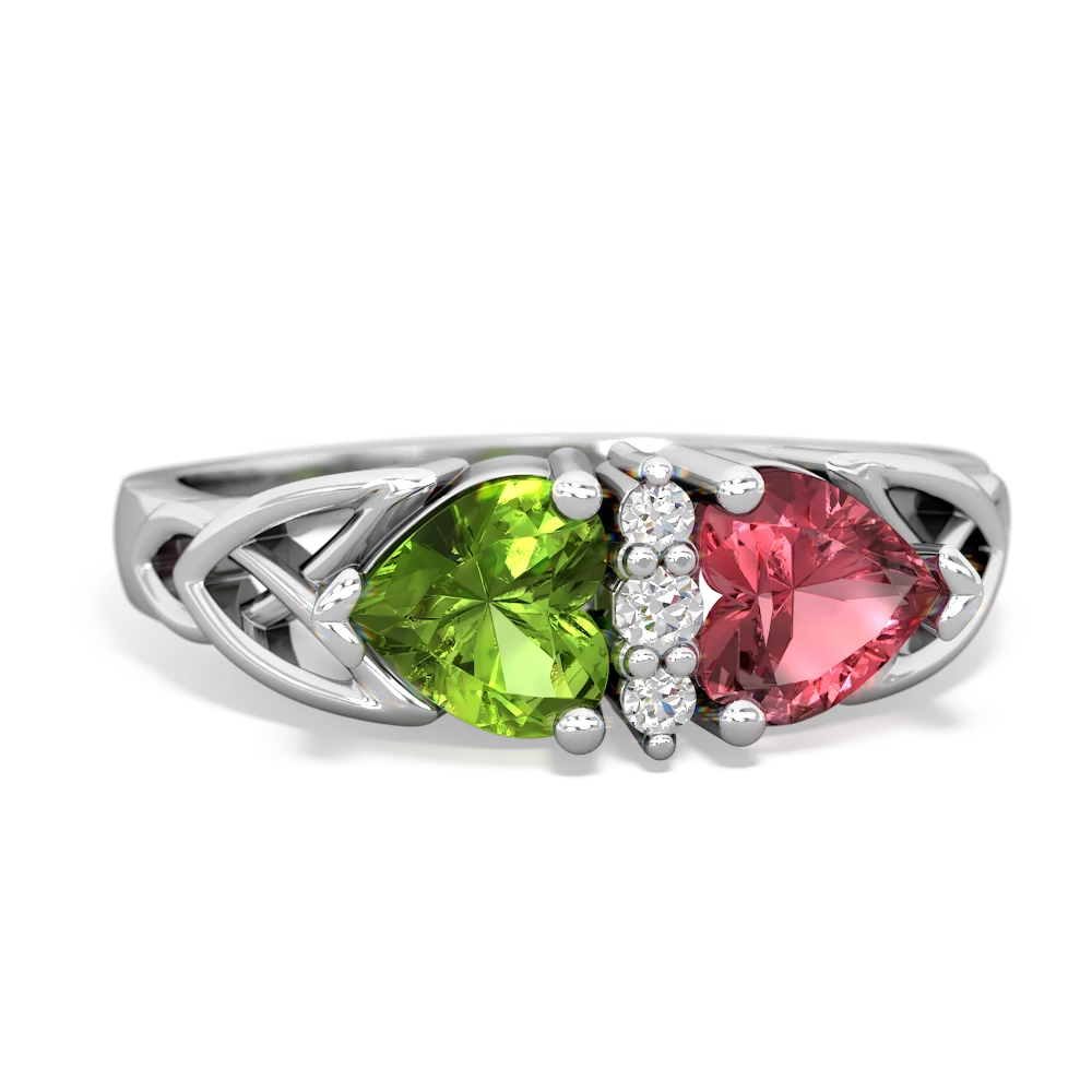 Peridot Celtic Knot Double Heart 14K White Gold ring R5040