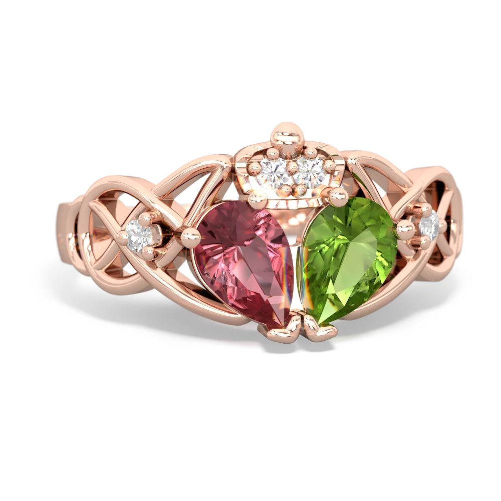 Diamond Pink Tourmaline Rose Gold Celtic Trinity Knot Heart Ring