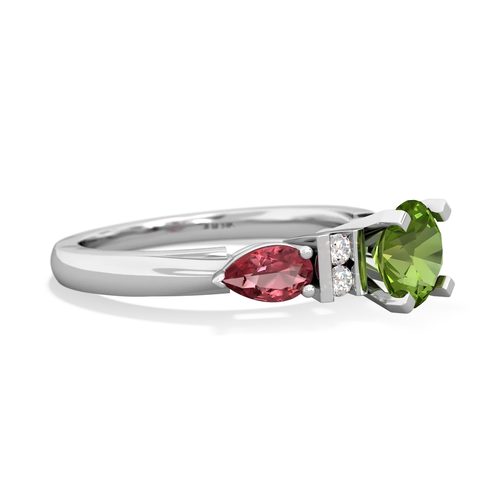 Peridot 6Mm Round Eternal Embrace Engagement 14K White Gold ring R2005