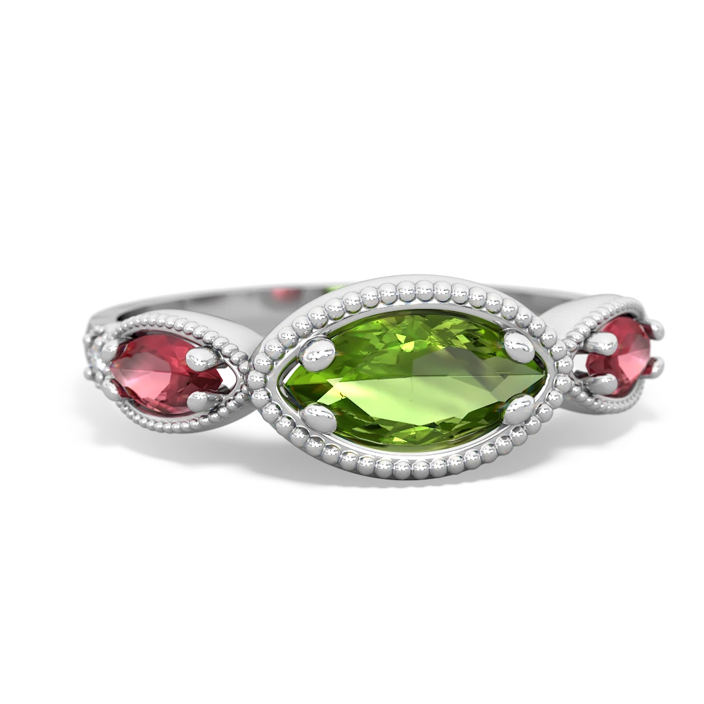 Peridot Milgrain Marquise 14K White Gold ring R5700