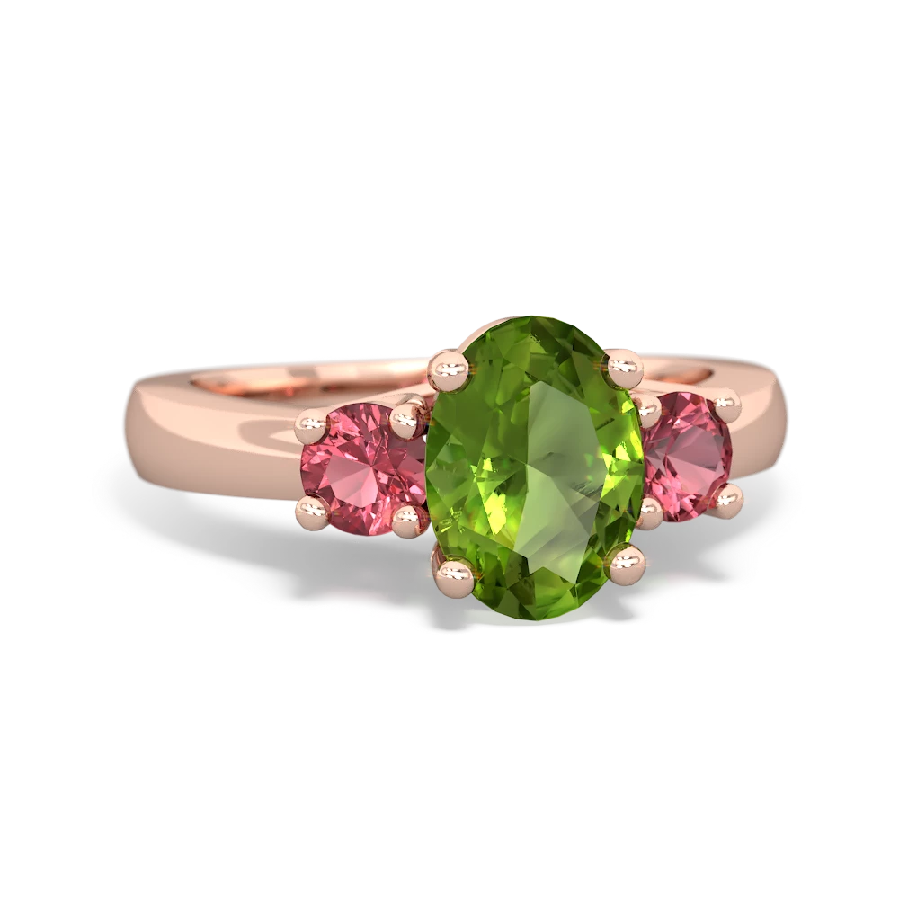 Peridot Three Stone Oval Trellis 14K Rose Gold ring R4024