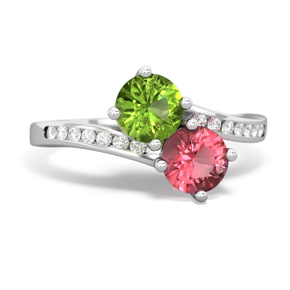 Peridot Channel Set Two Stone 14K White Gold ring R5303