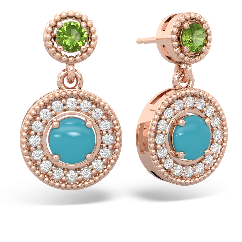 Peridot Halo Dangle 14K Rose Gold earrings E5319