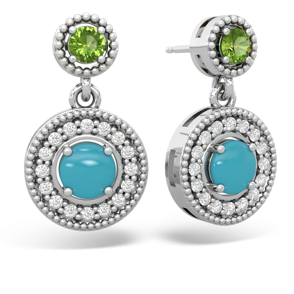 Peridot Halo Dangle 14K White Gold earrings E5319