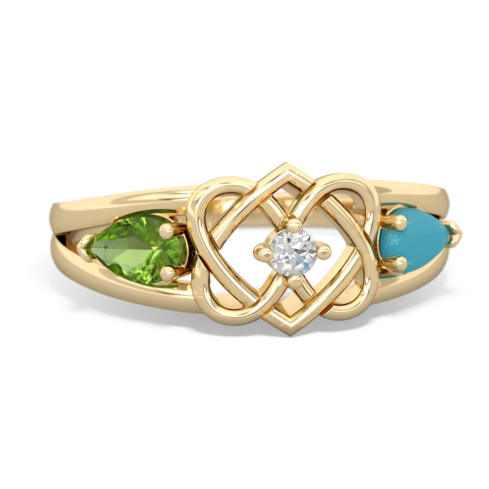 Peridot Hearts Intertwined 14K Yellow Gold ring R5880