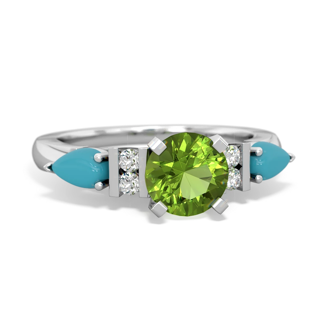 Peridot 6Mm Round Eternal Embrace Engagement 14K White Gold ring R2005