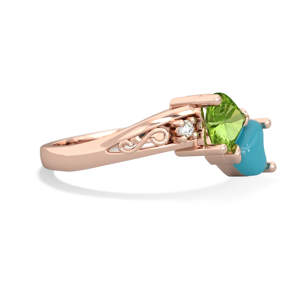 Peridot Snuggling Hearts 14K Rose Gold ring R2178