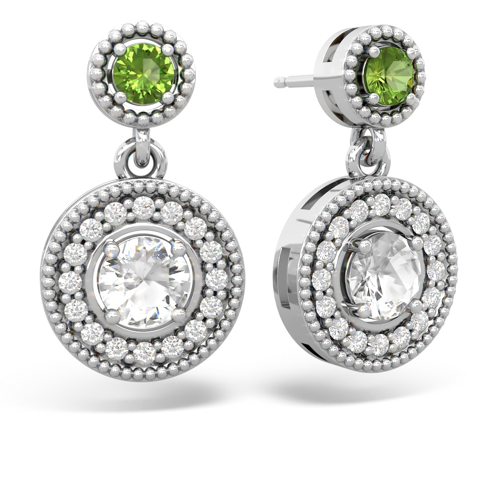 Peridot Halo Dangle 14K White Gold earrings E5319