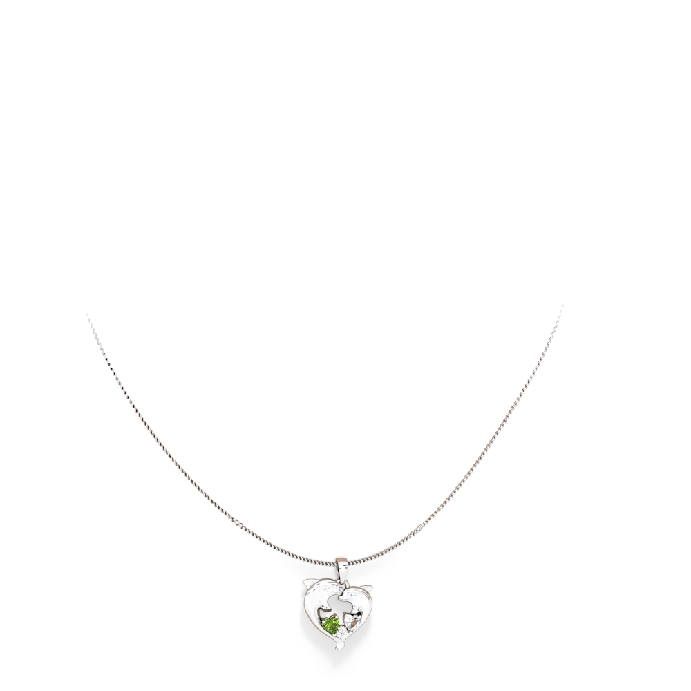 Peridot Dolphin Heart 14K White Gold pendant P5820