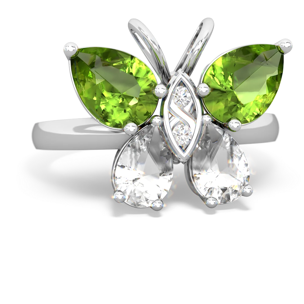 Peridot Butterfly 14K White Gold ring R2215