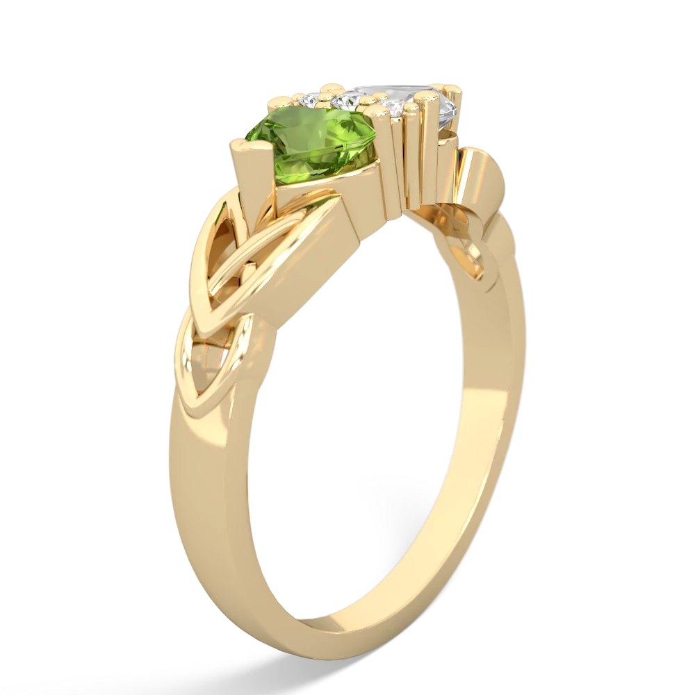 Peridot Celtic Knot Double Heart 14K Yellow Gold ring R5040