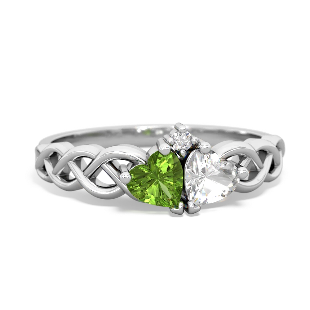 Peridot Heart To Heart Braid 14K White Gold ring R5870