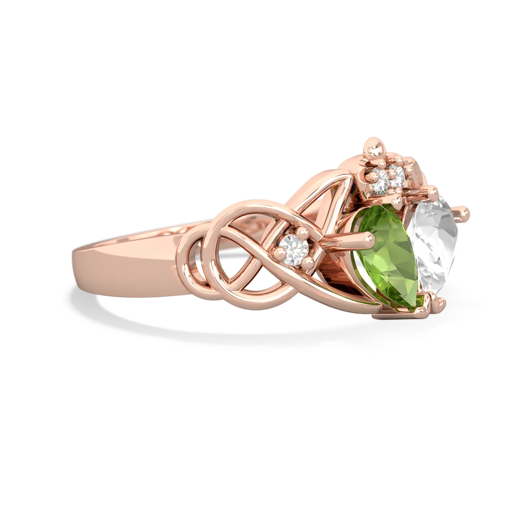 Peridot 'One Heart' Celtic Knot Claddagh 14K Rose Gold ring R5322