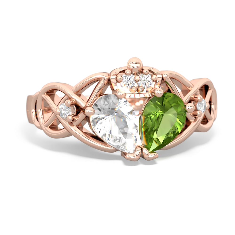 Peridot 'One Heart' Celtic Knot Claddagh 14K Rose Gold ring R5322