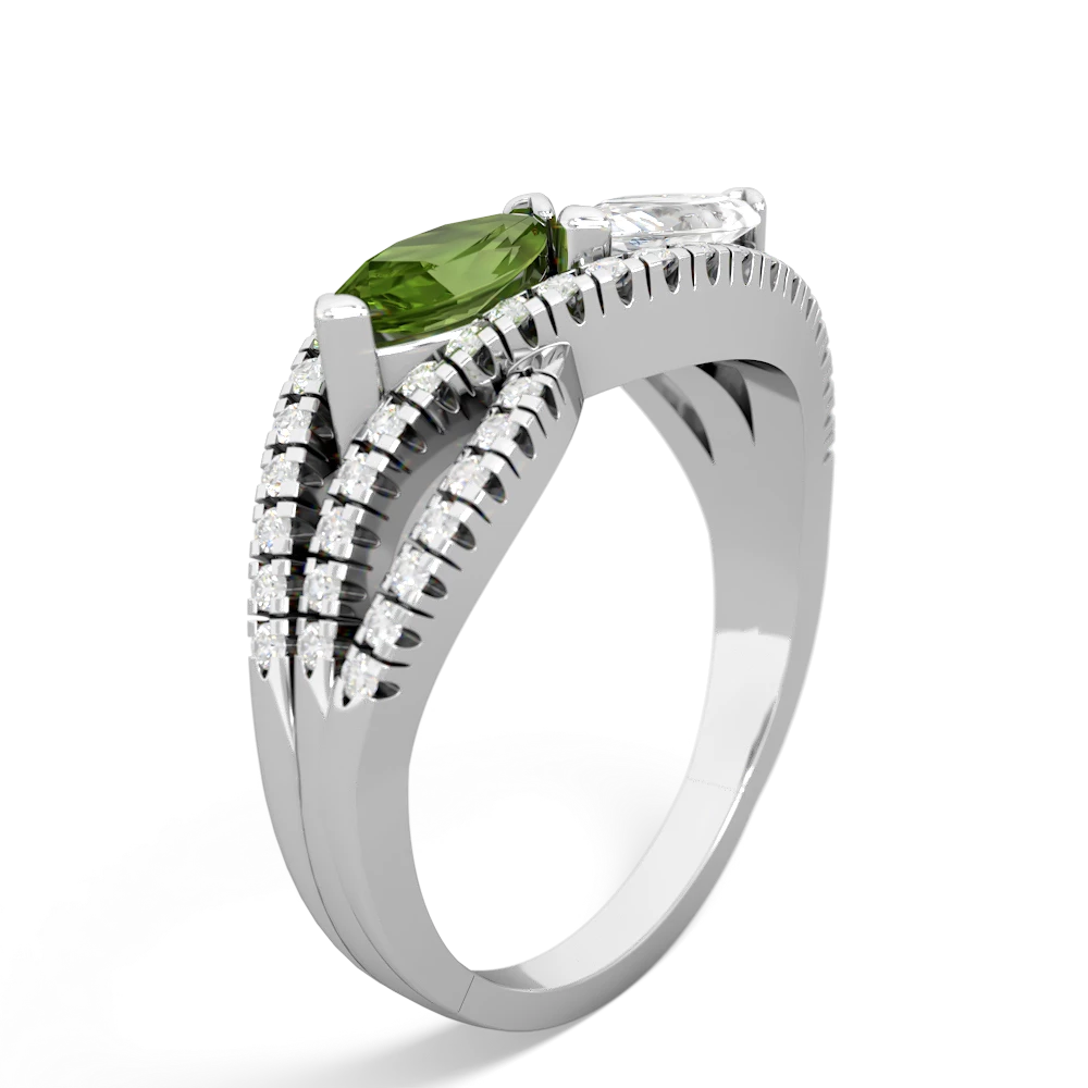 Peridot Diamond Rivers 14K White Gold ring R3070