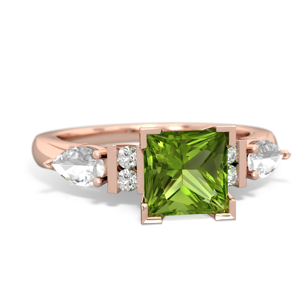 Peridot 6Mm Princess Eternal Embrace Engagement 14K Rose Gold ring C2002