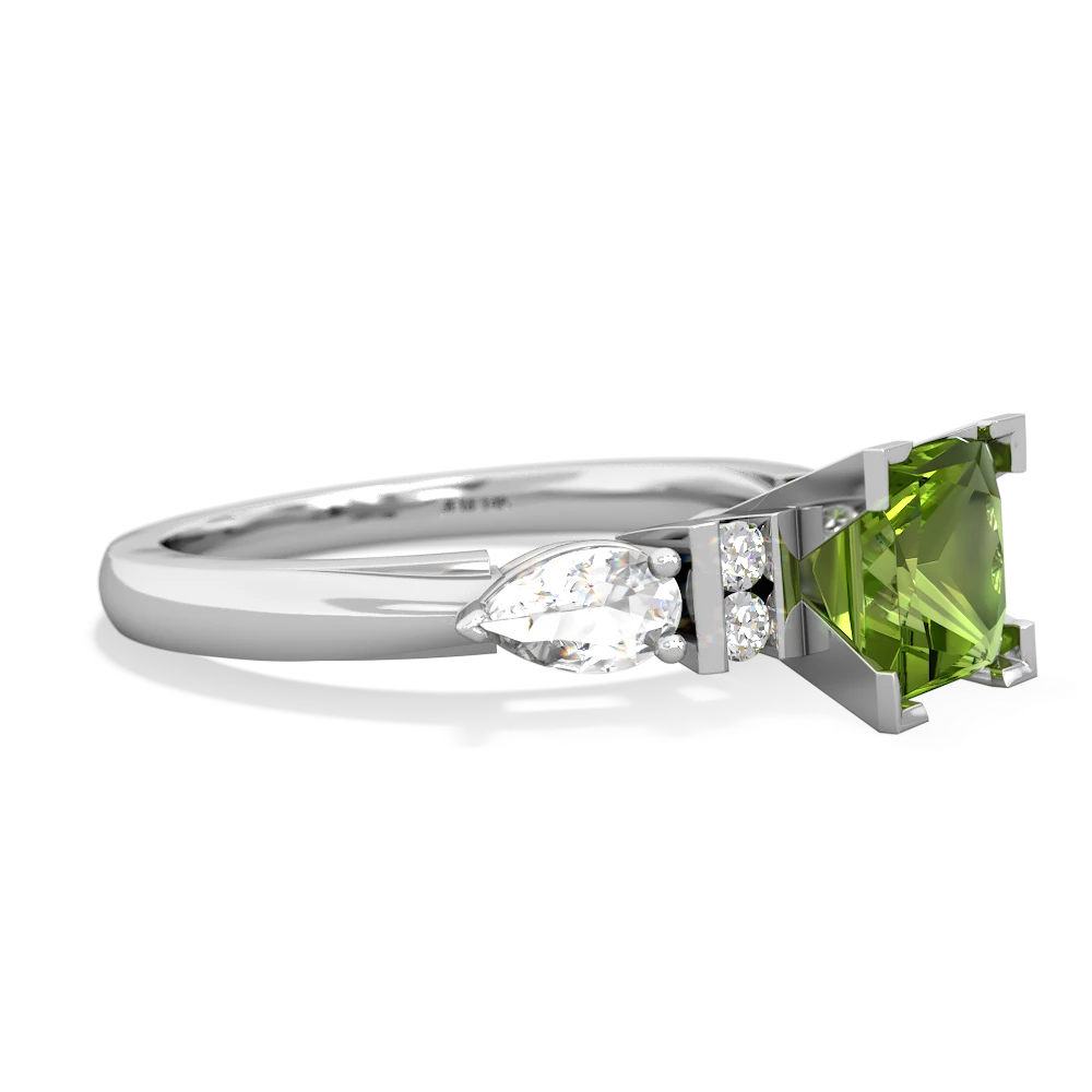 Peridot 6Mm Princess Eternal Embrace Engagement 14K White Gold ring C2002