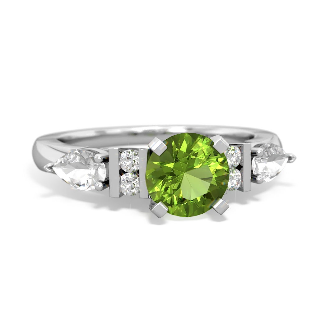 Peridot 6Mm Round Eternal Embrace Engagement 14K White Gold ring R2005