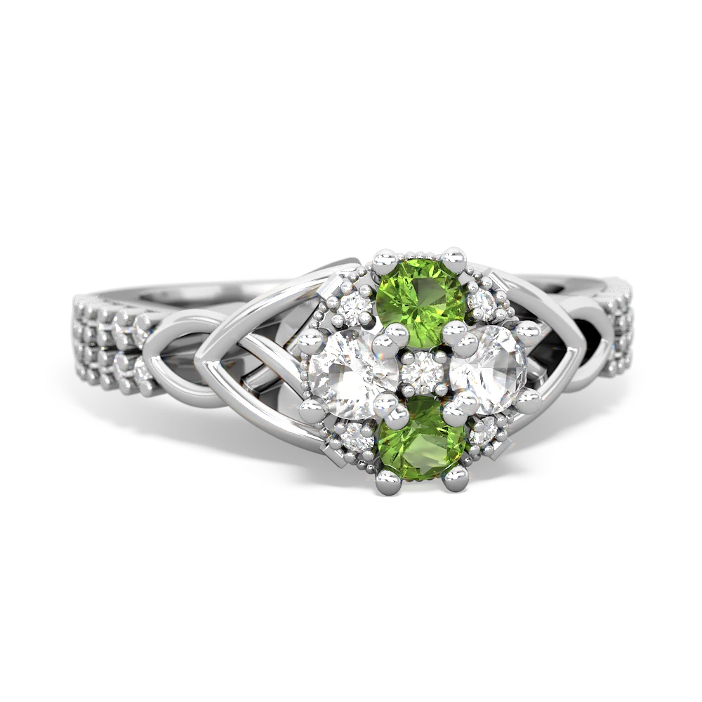 Peridot Celtic Knot Cluster Engagement 14K White Gold ring R26443RD