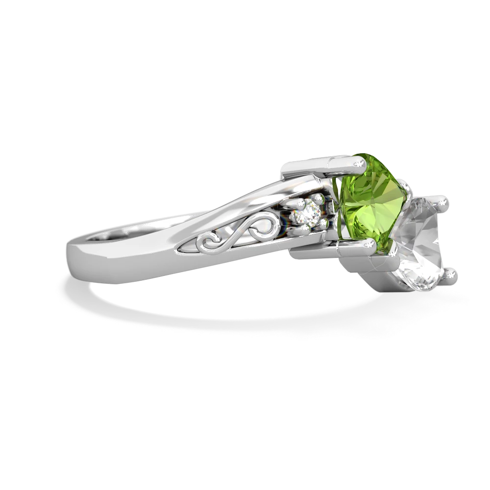 Peridot Snuggling Hearts 14K White Gold ring R2178