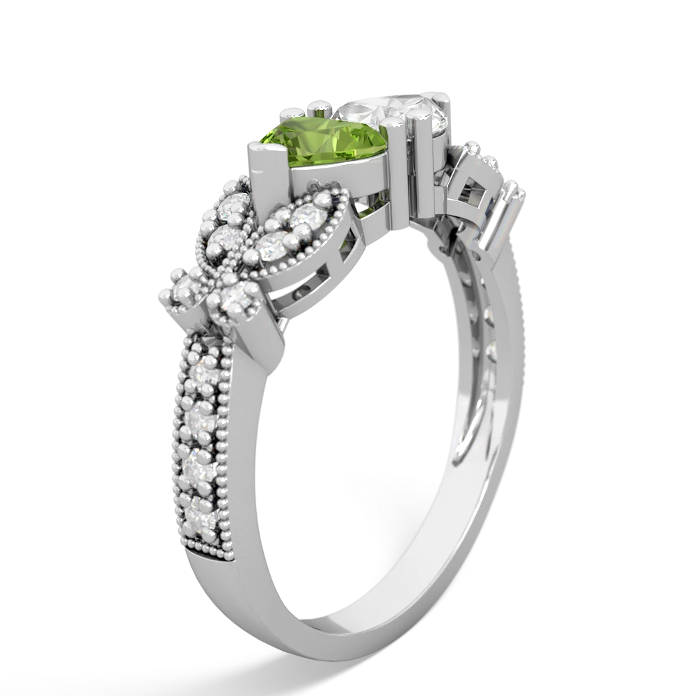 Peridot Diamond Butterflies 14K White Gold ring R5601