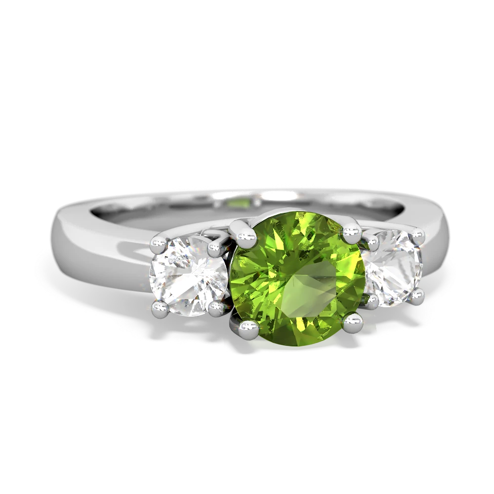 Peridot Three Stone Round Trellis 14K White Gold ring R4018