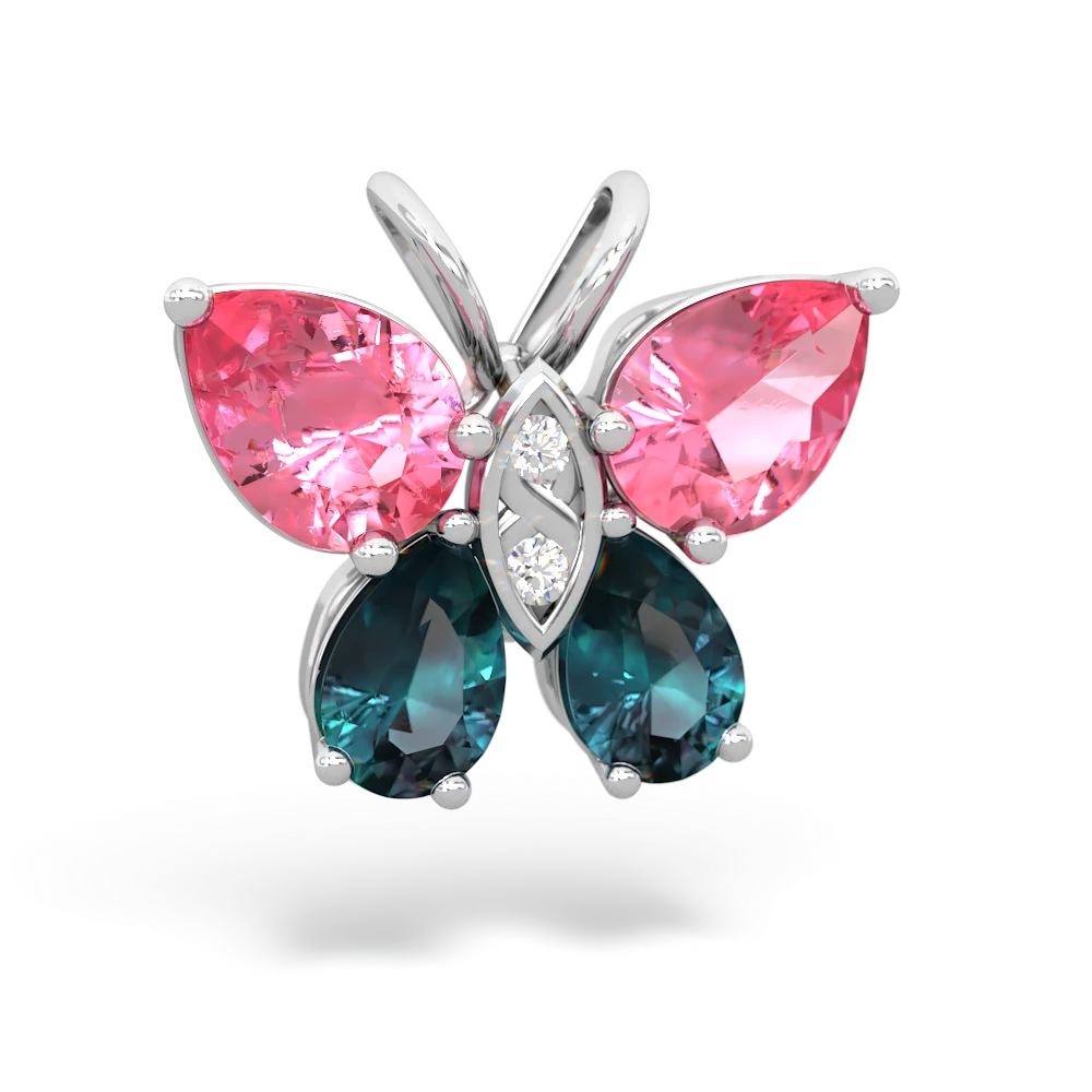 Lab Pink Sapphire Butterfly 14K White Gold pendant P2215