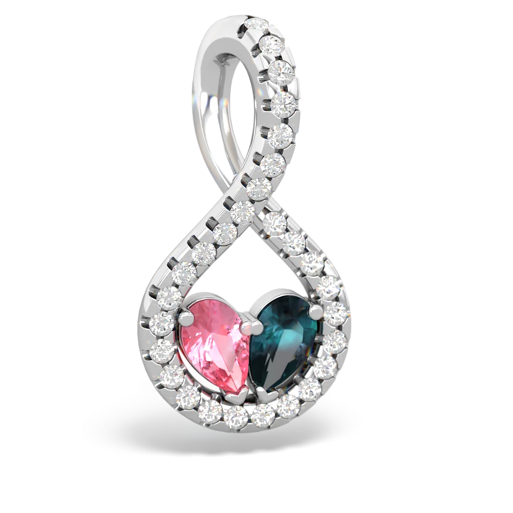 Lab Pink Sapphire Pave Twist 'One Heart' 14K White Gold pendant P5360