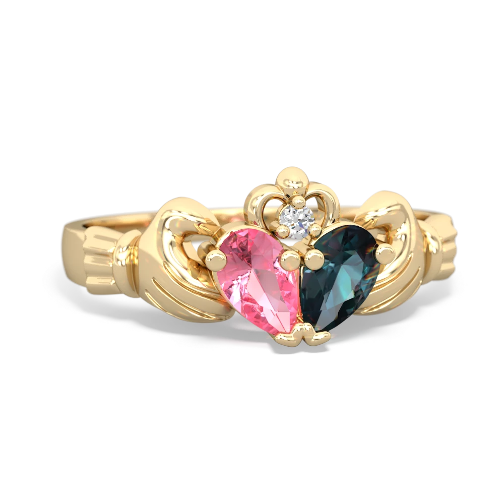 Lab Pink Sapphire 'Our Heart' Claddagh 14K Yellow Gold ring R2388