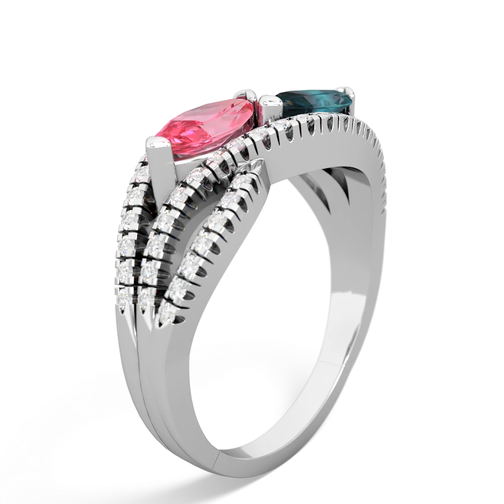 Lab Pink Sapphire Diamond Rivers 14K White Gold ring R3070