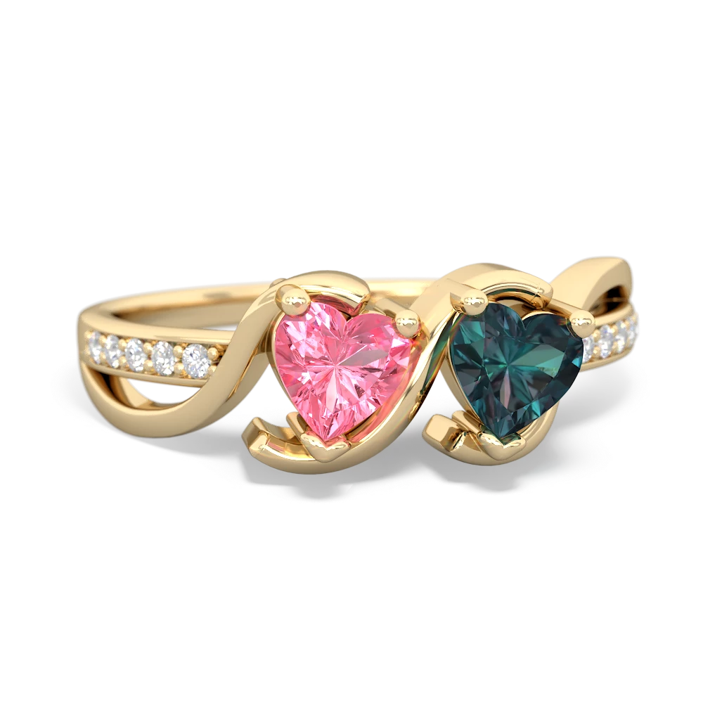 Lab Pink Sapphire Side By Side 14K Yellow Gold ring R3090