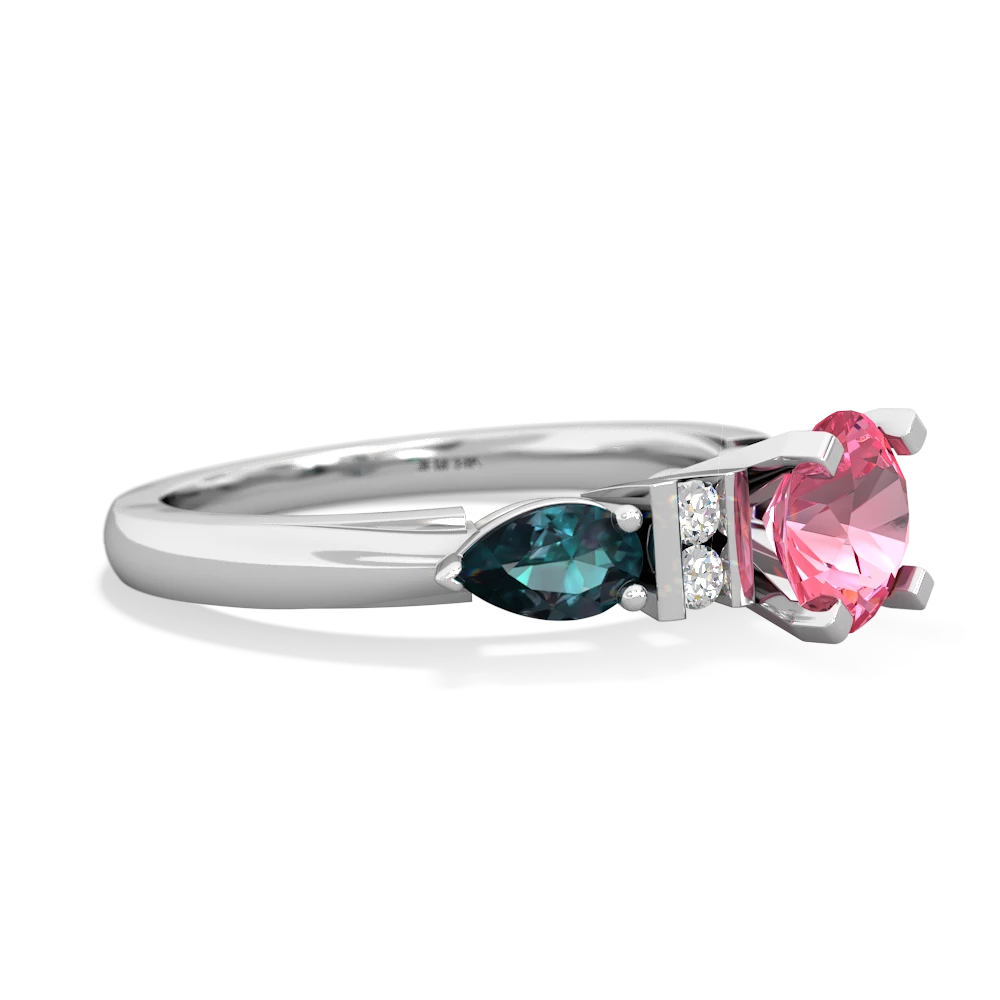 Lab Pink Sapphire 6Mm Round Eternal Embrace Engagement 14K White Gold ring R2005