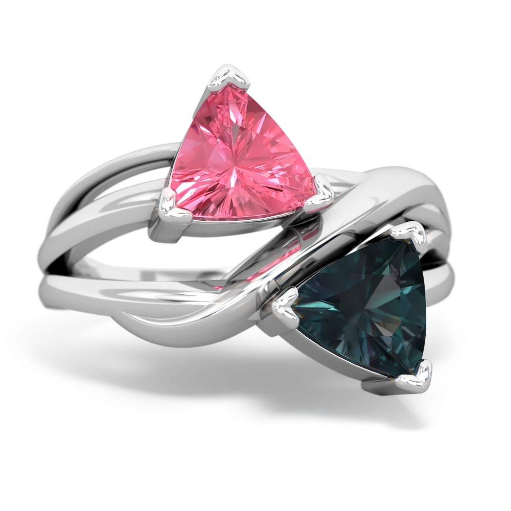 Lab Pink Sapphire Split Band Swirl 14K White Gold ring R2341