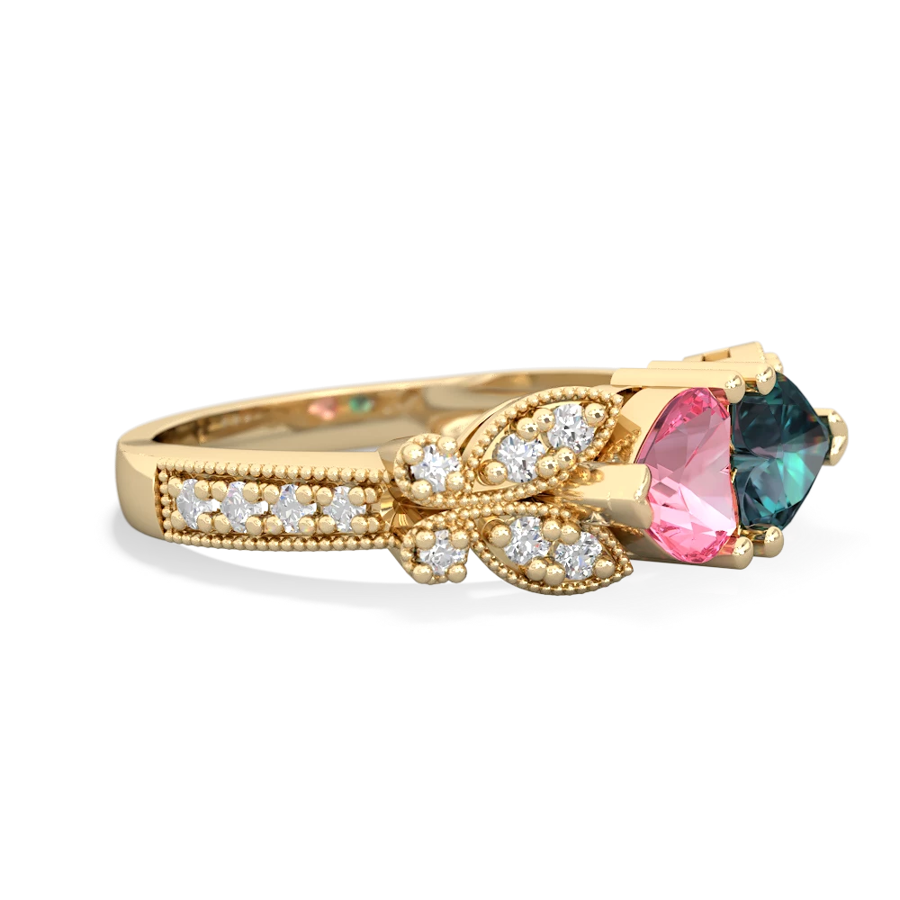 Lab Pink Sapphire Diamond Butterflies 14K Yellow Gold ring R5601