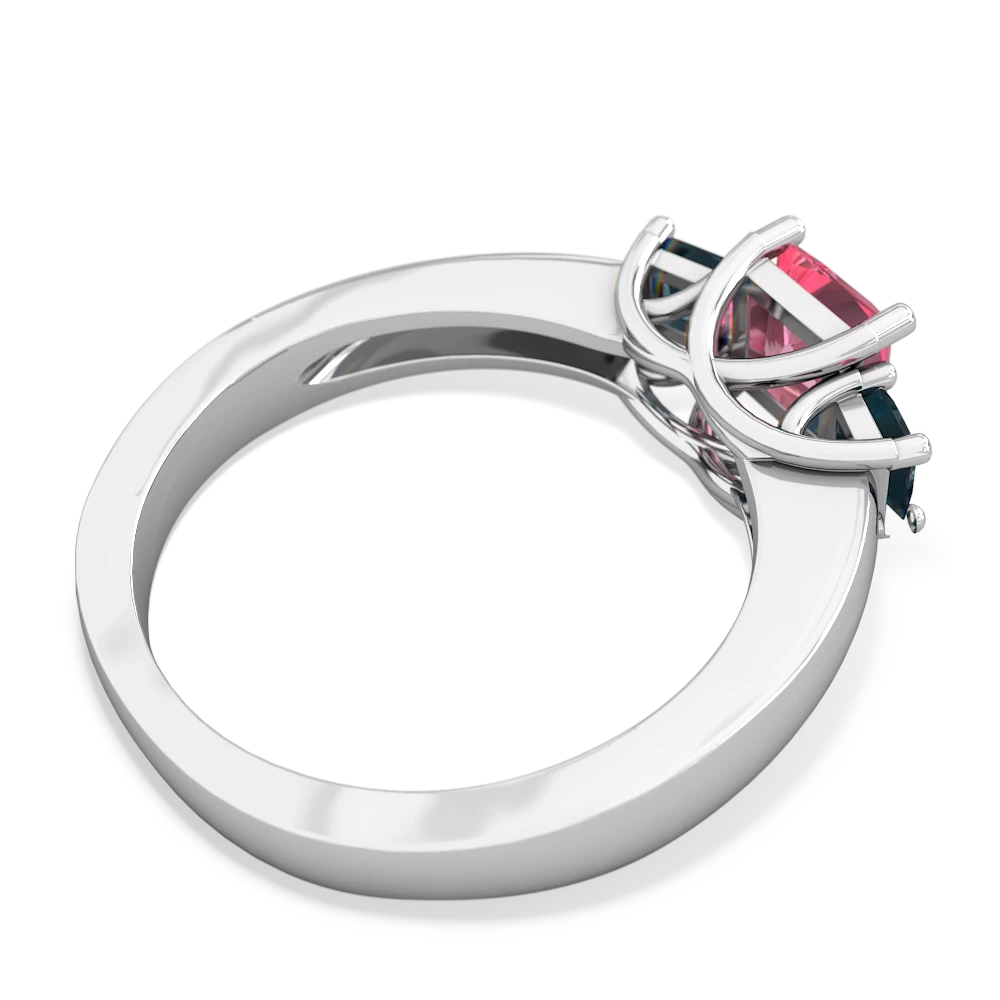 Lab Pink Sapphire Three Stone Trellis 14K White Gold ring R4015