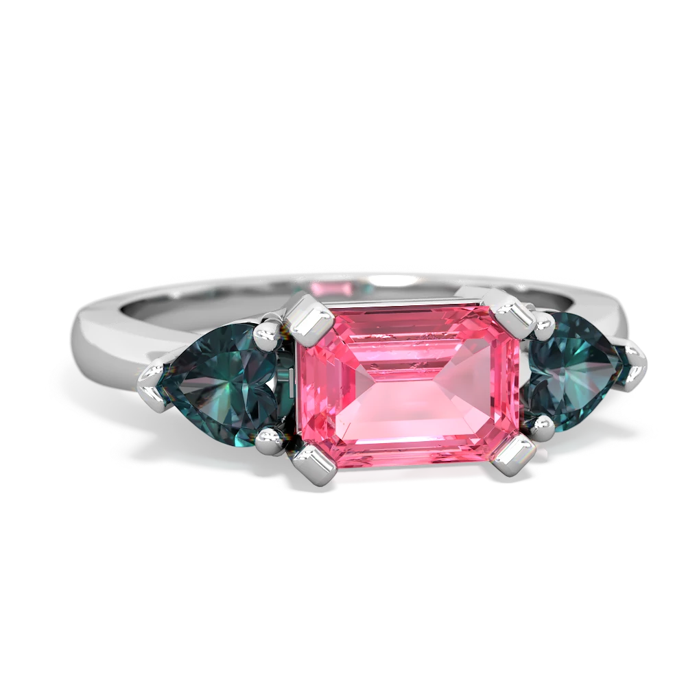 Lab Pink Sapphire Three Stone 14K White Gold ring R5235