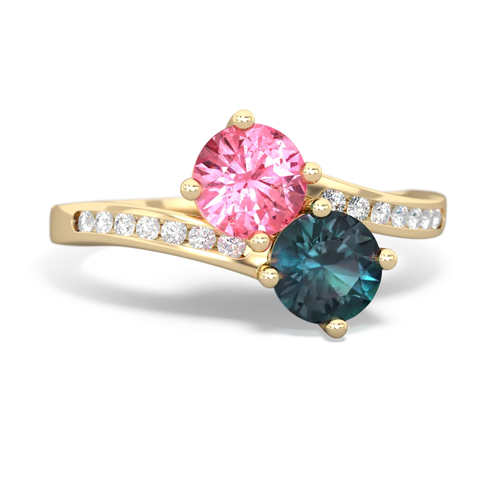 Lab Pink Sapphire Channel Set Two Stone 14K Yellow Gold ring R5303