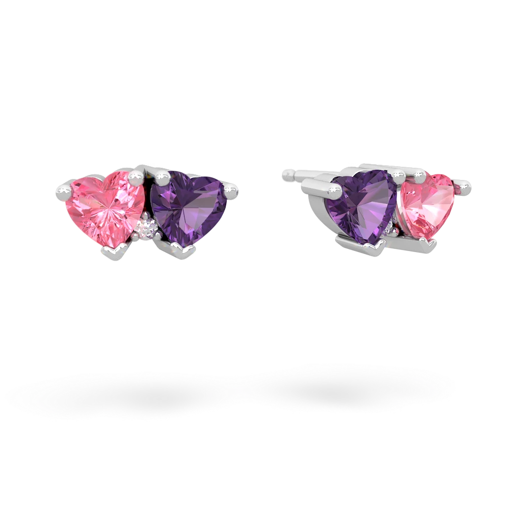 Lab Pink Sapphire Sweethearts 14K White Gold earrings E5260