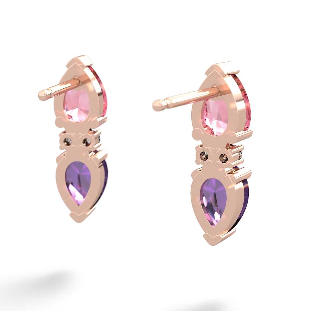 Lab Pink Sapphire Bowtie Drop 14K Rose Gold earrings E0865