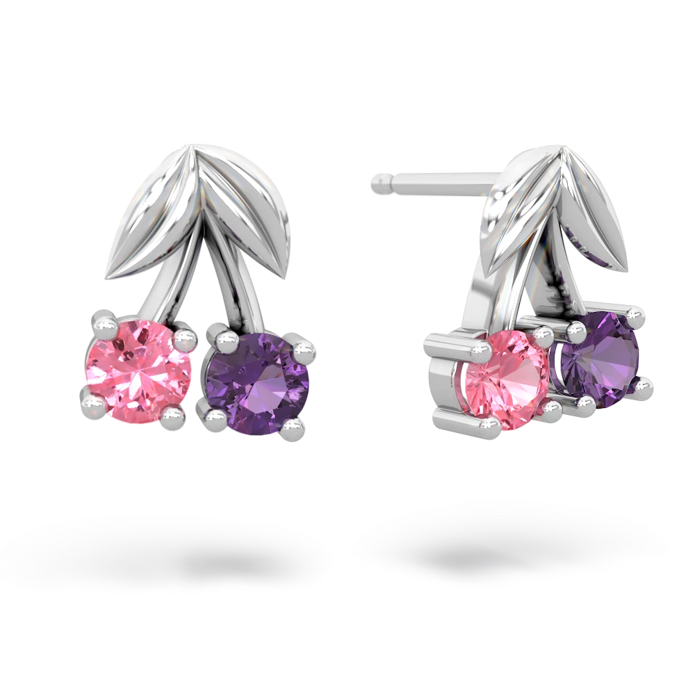 Lab Pink Sapphire Sweet Cherries 14K White Gold earrings E7001