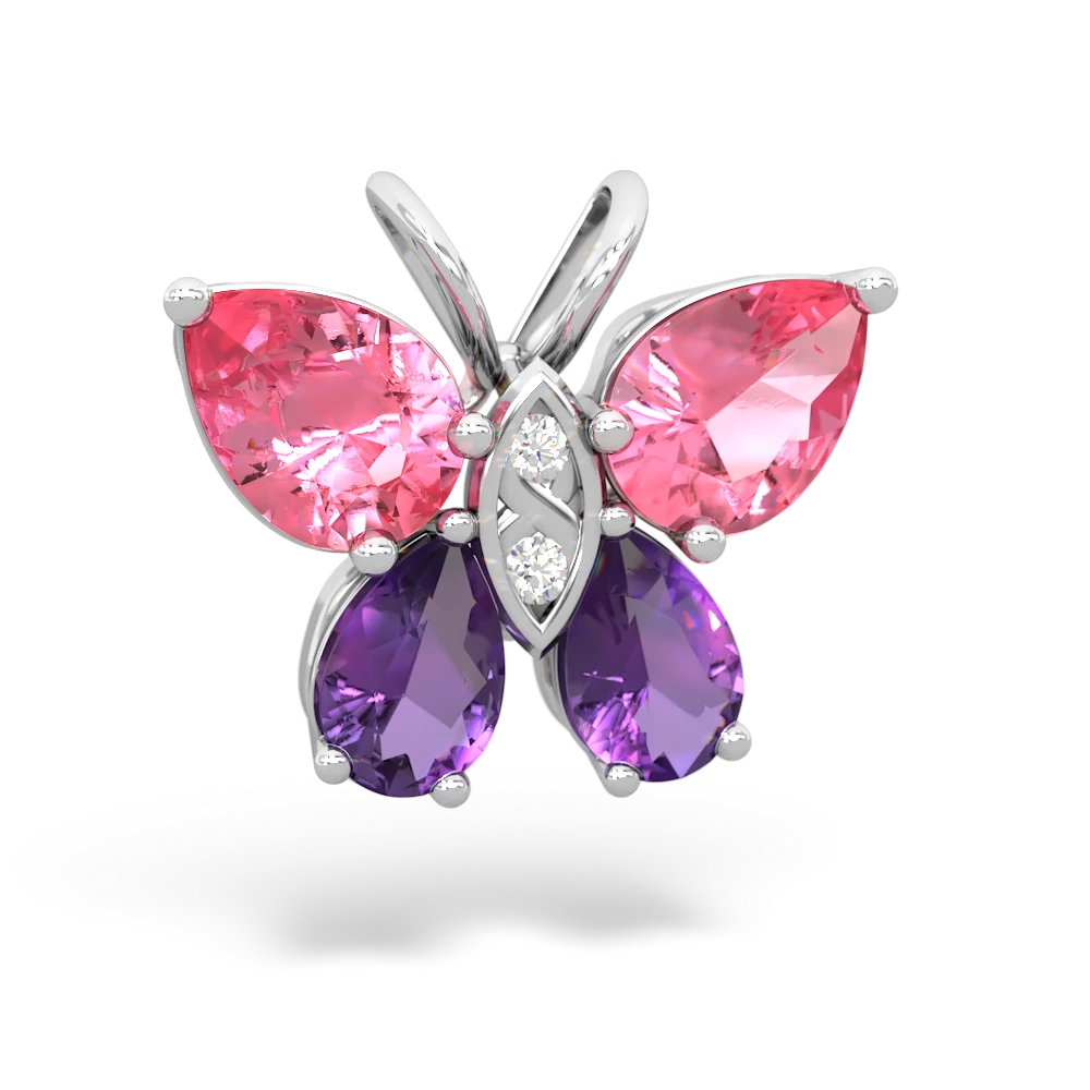 Lab Pink Sapphire Butterfly 14K White Gold pendant P2215