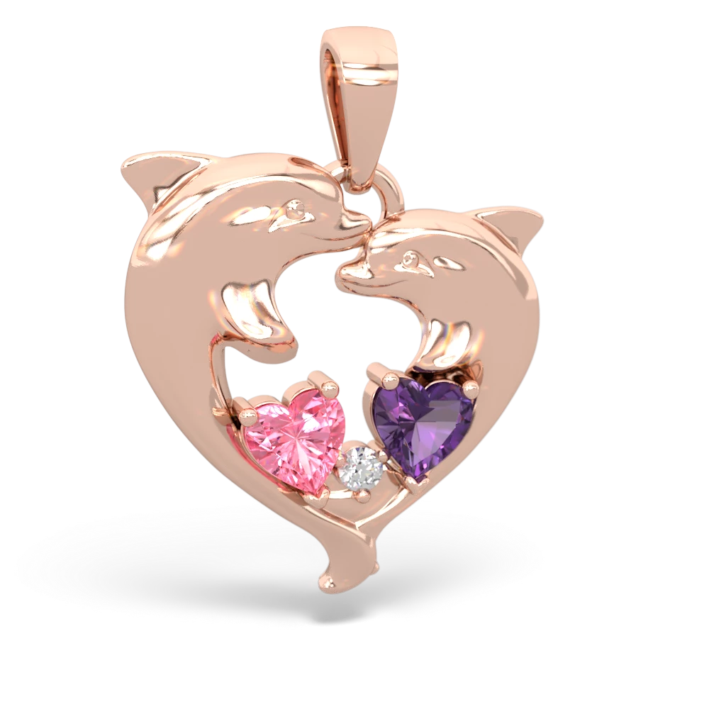 Lab Pink Sapphire Dolphin Heart 14K Rose Gold pendant P5820