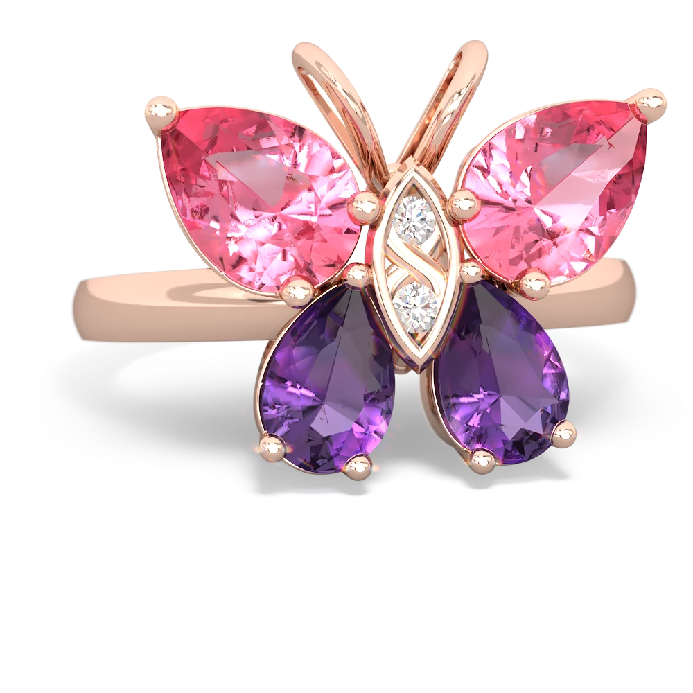 Lab Pink Sapphire Butterfly 14K Rose Gold ring R2215