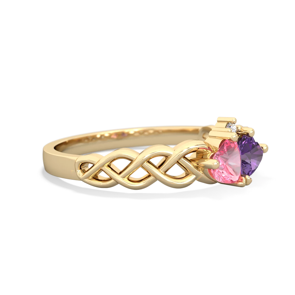 Lab Pink Sapphire Heart To Heart Braid 14K Yellow Gold ring R5870