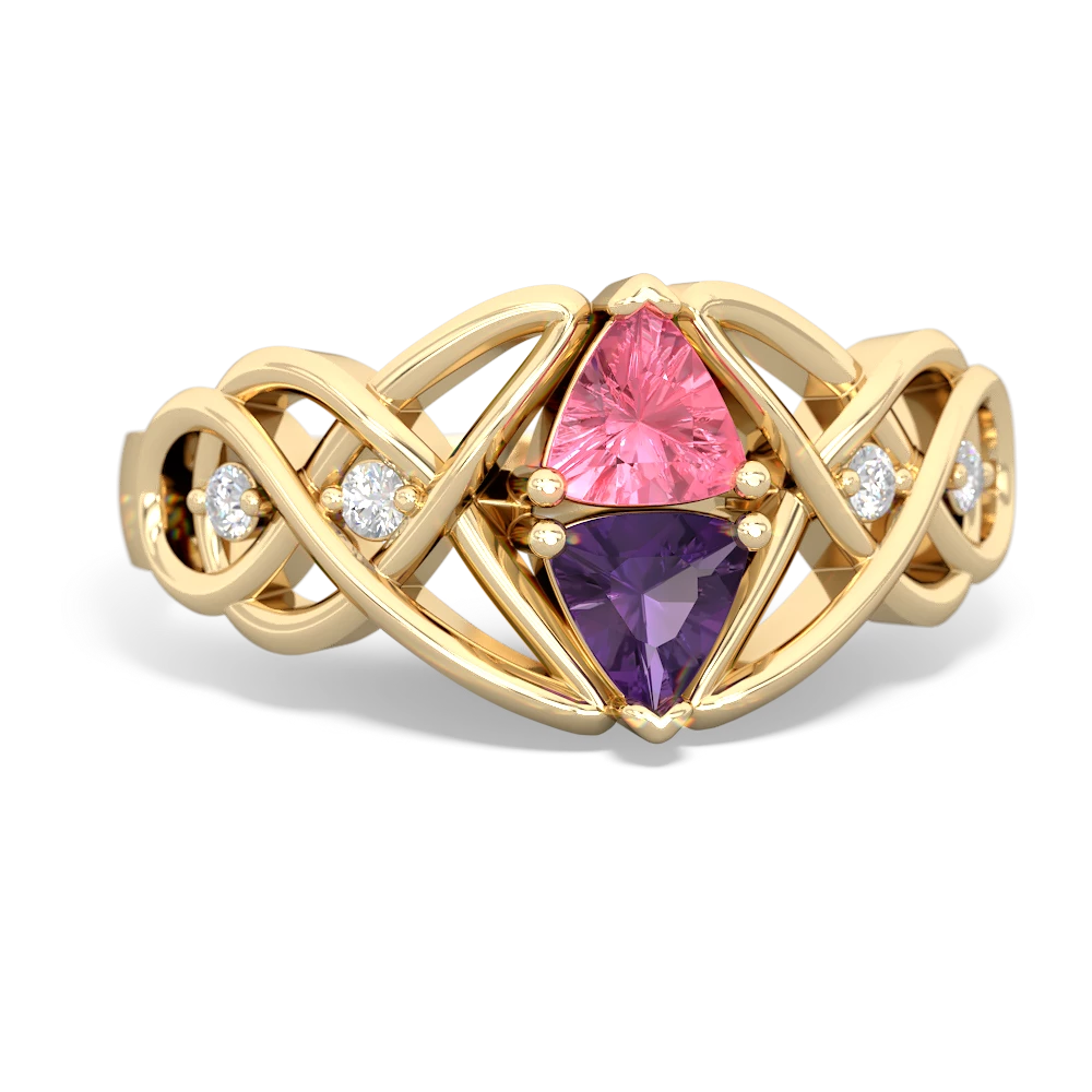 Lab Pink Sapphire Keepsake Celtic Knot 14K Yellow Gold ring R5300