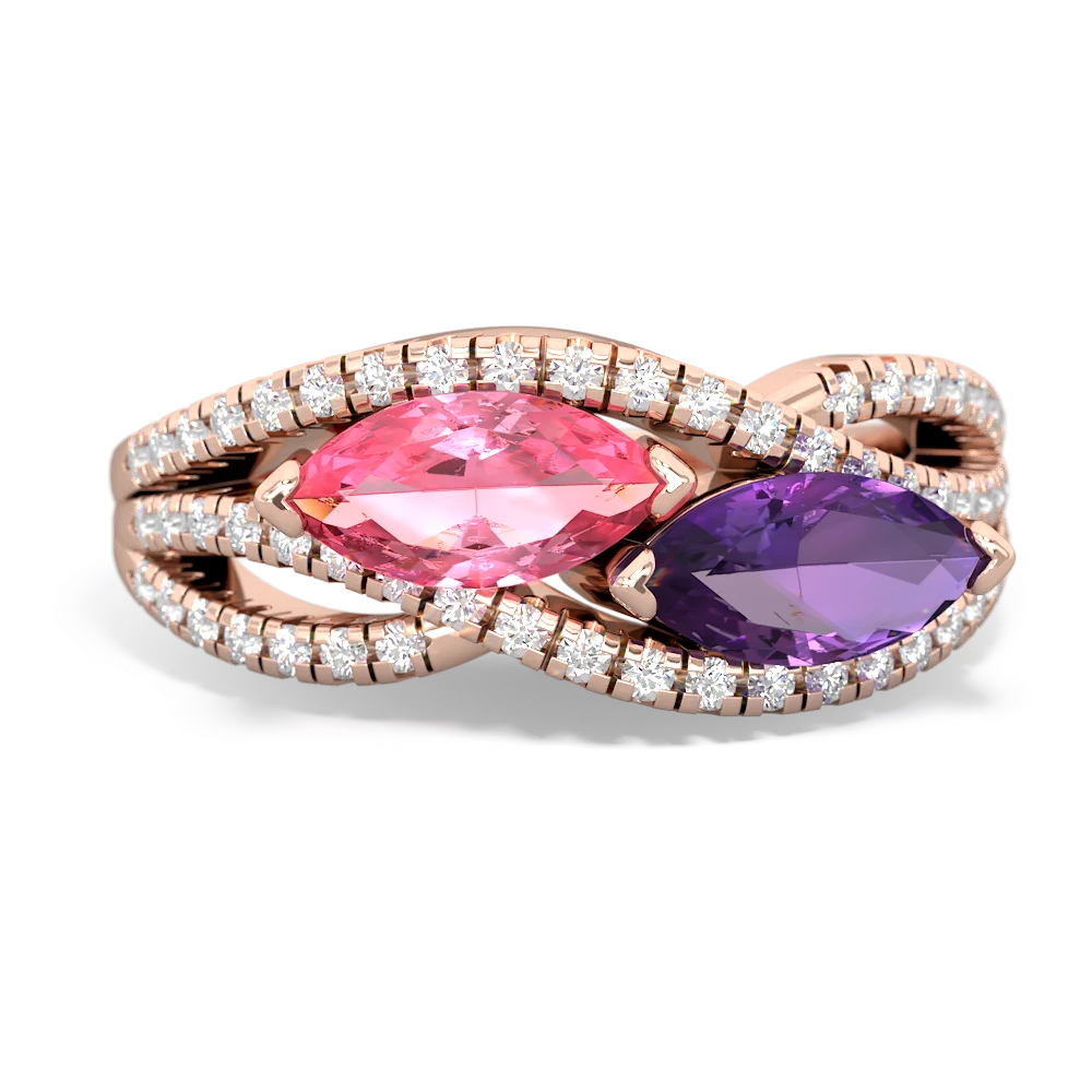 Lab Pink Sapphire Diamond Rivers 14K Rose Gold ring R3070