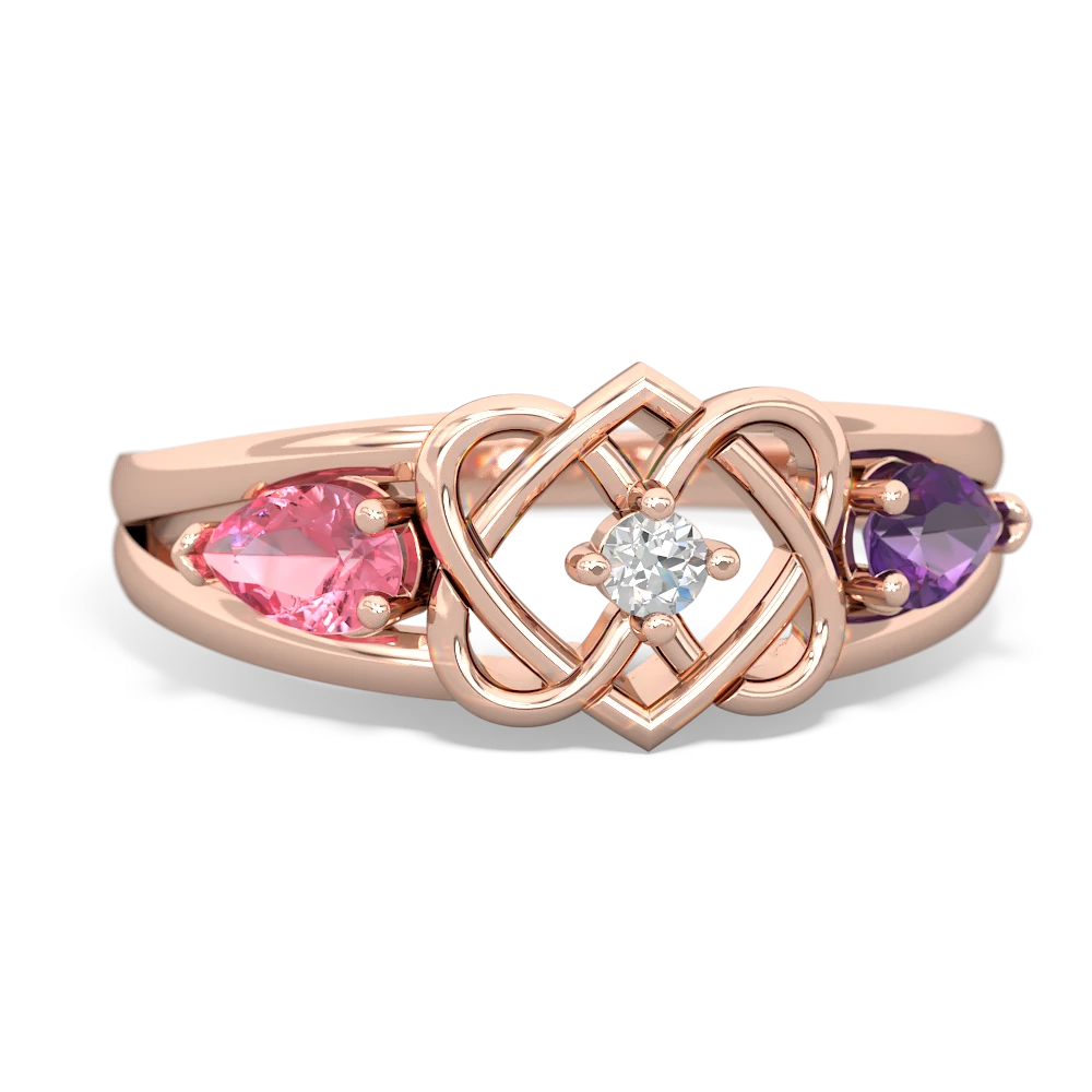 Lab Pink Sapphire Hearts Intertwined 14K Rose Gold ring R5880