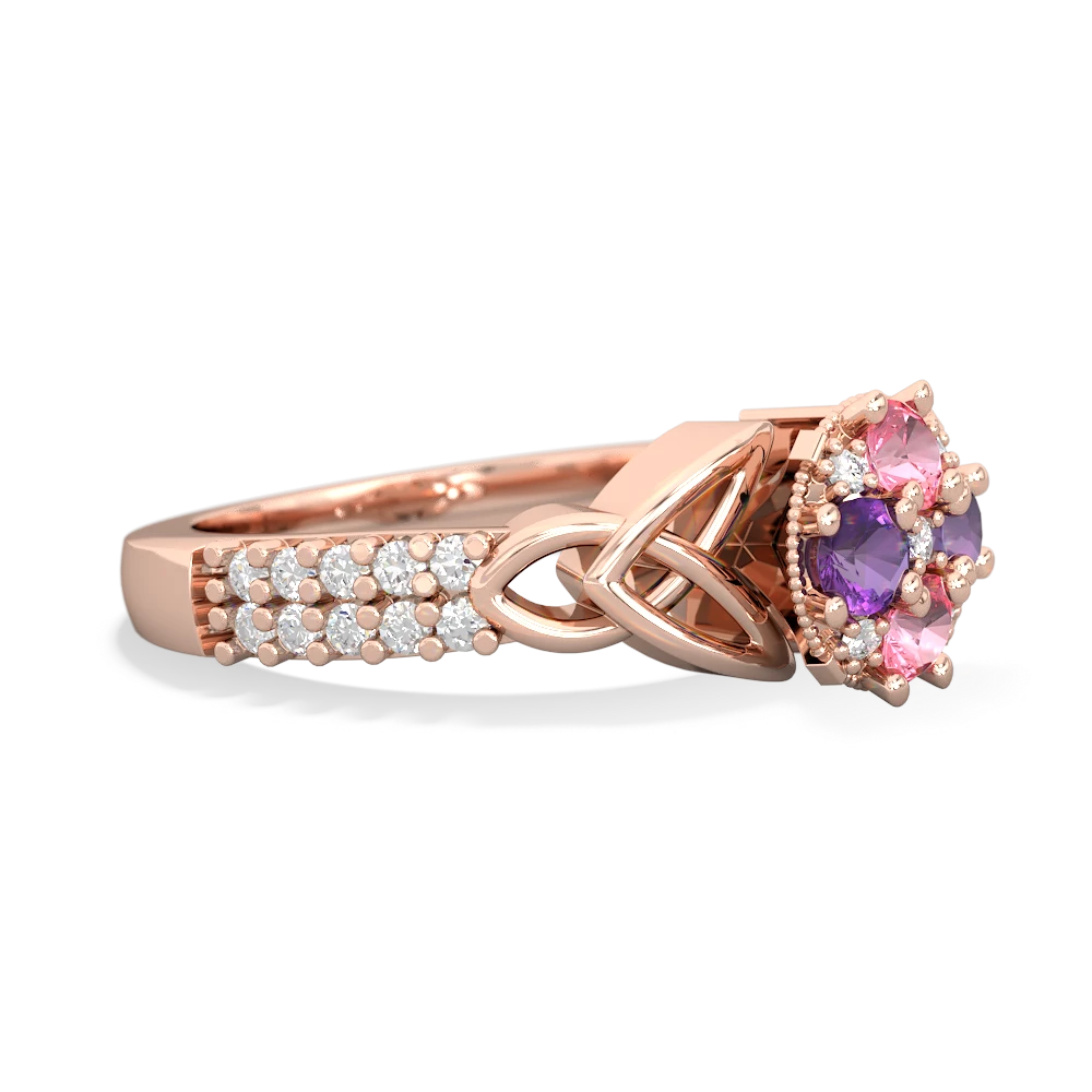 Lab Pink Sapphire Celtic Knot Cluster Engagement 14K Rose Gold ring R26443RD