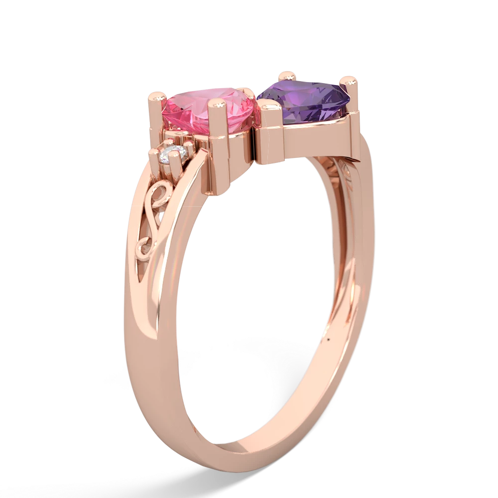 Lab Pink Sapphire Snuggling Hearts 14K Rose Gold ring R2178