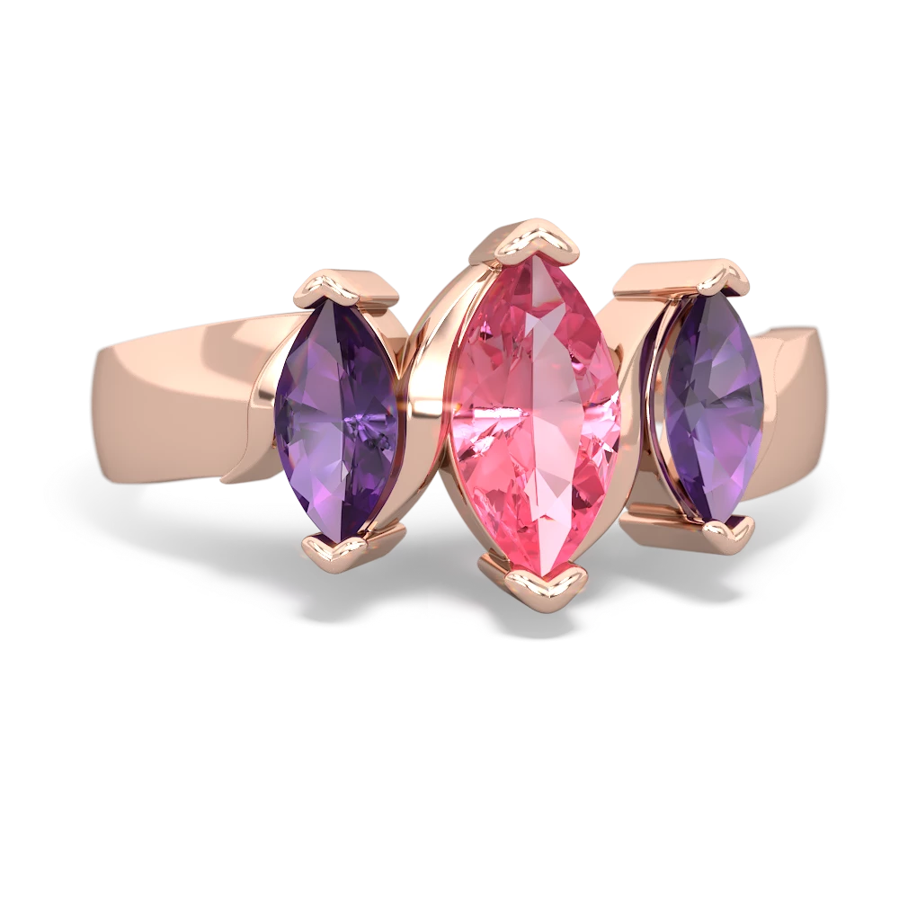 Lab Pink Sapphire Three Peeks 14K Rose Gold ring R2433